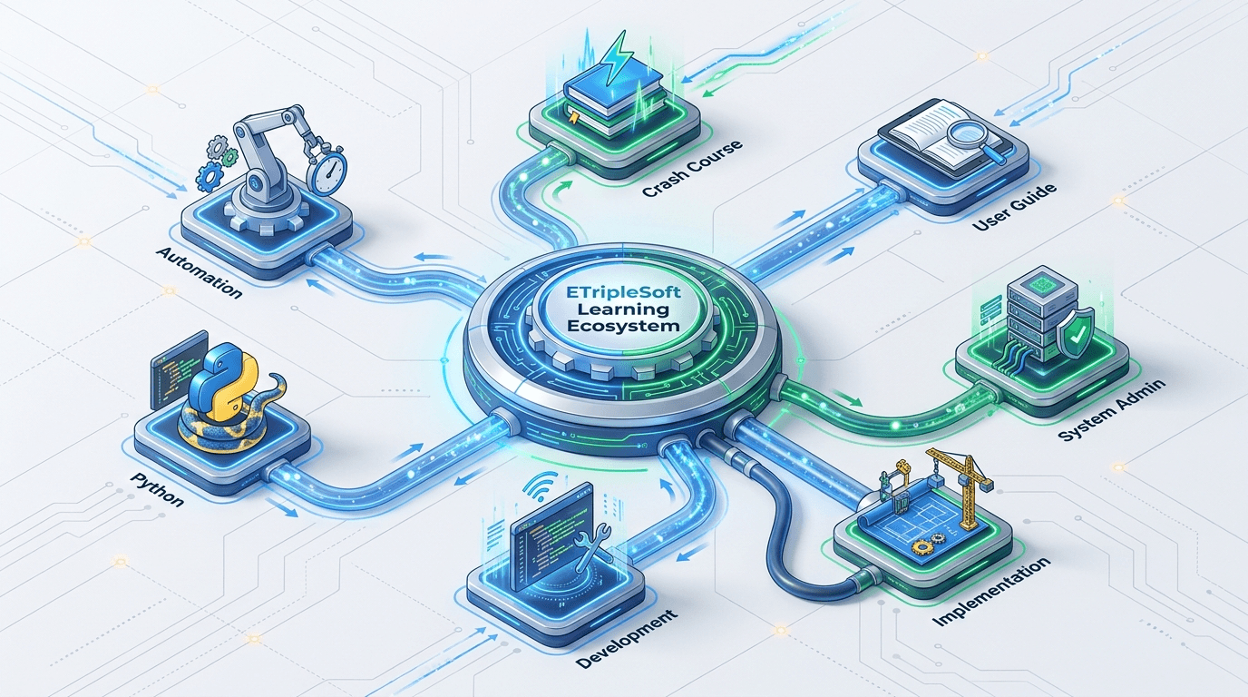 Illustration of the ETripleSoft Learn Odoo course ecosystem